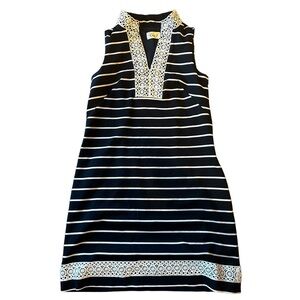 Eliza J Stretch Dress Sz 6 Navy Blue White midi  Tunic Lined !!